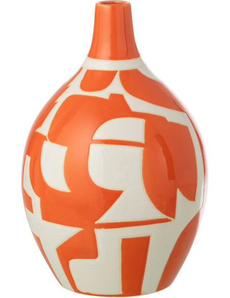 Vase design style memphis Ovale H 35 cm Porcelaine Orange Blanc Motif géométrique Atypika 