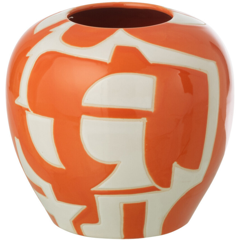 Vase design style memphis Boule H 16 cm Porcelaine Orange Blanc Motif géométrique Atypika 