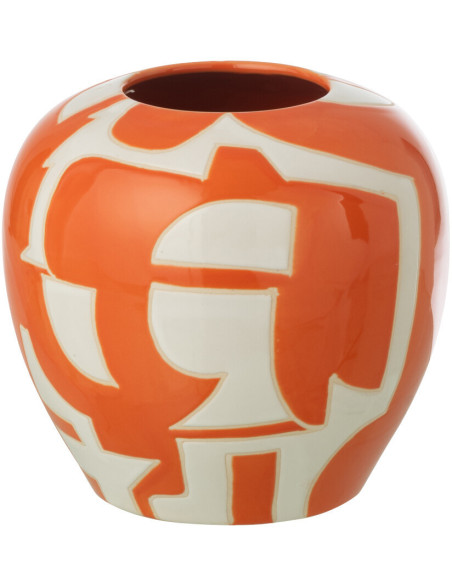 Vase design style memphis Boule H 16 cm Porcelaine Orange Blanc Motif géométrique Atypika 