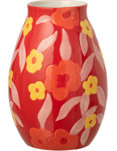 Vase design pop Ovale H 28 cm Dolomite Rouge Motif fleurs Xononia 