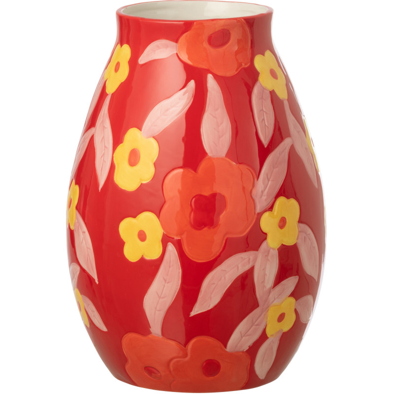 Vase design pop Ovale H 28 cm Dolomite Rouge Motif fleurs Xononia 
