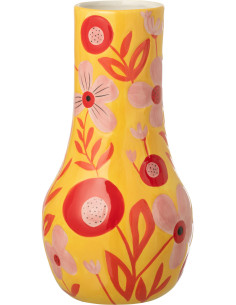 Vase design pop H 34 cm Dolomite Jaune Motif fleurs Xononia 