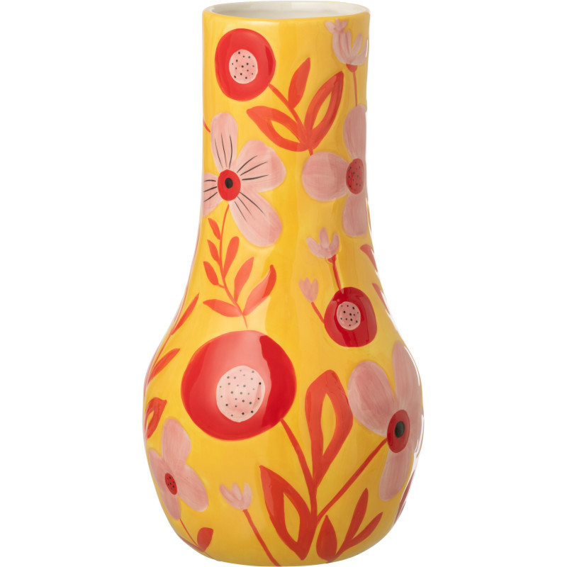 Vase design pop H 34 cm Dolomite Jaune Motif fleurs Xononia 