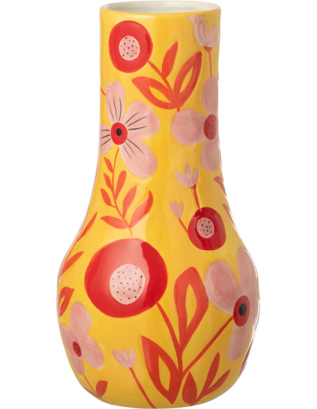Vase design pop H 34 cm Dolomite Jaune Motif fleurs Xononia 