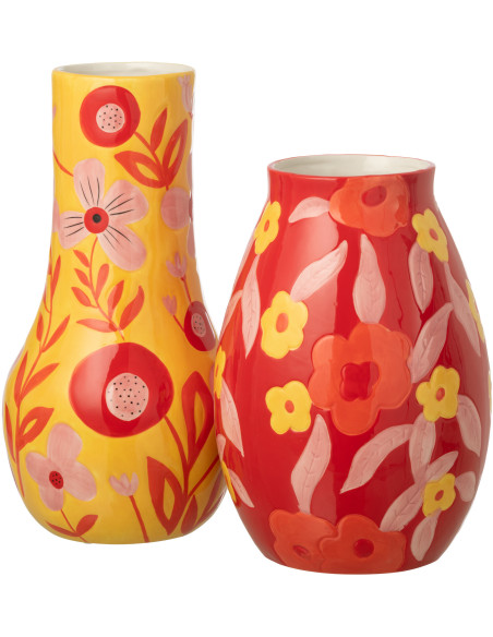 Vase design pop H 34 cm Dolomite Jaune Motif fleurs Xononia 