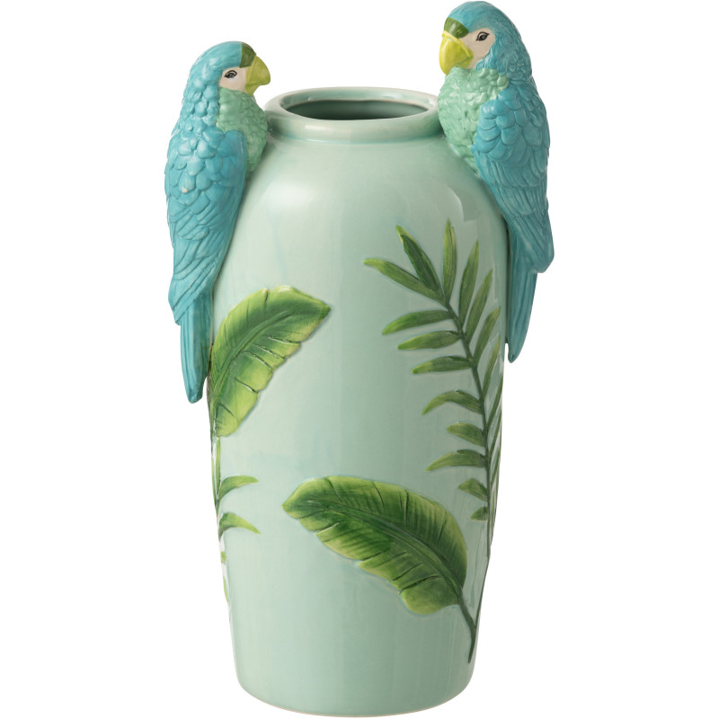 Vase design Perroquet Ovale H 38 cm Céramique Vert clair Bleu Jaune Paradisera 