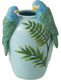 Vase design Perroquet Ovale H 31 cm Céramique Vert clair Bleu Jaune Paradisera 