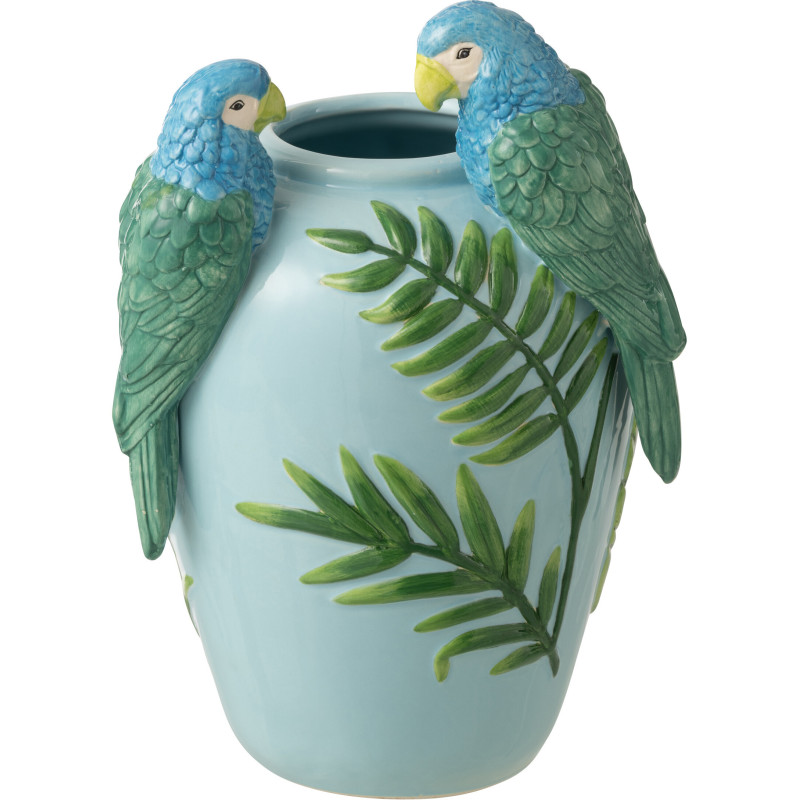 Vase design Perroquet Ovale H 31 cm Céramique Vert clair Bleu Jaune Paradisera 