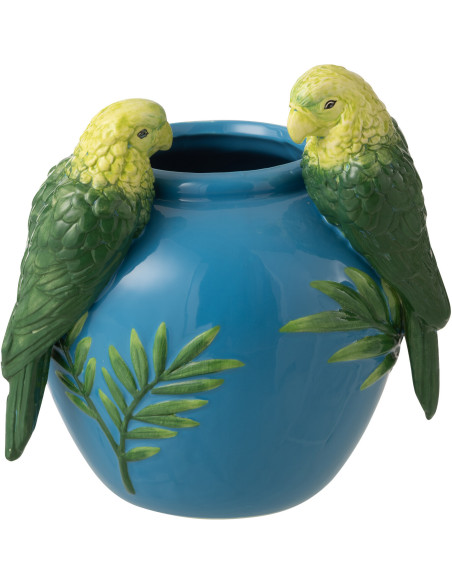 Vase design Perroquet Boule H 24 cm Céramique Bleu Vert Jaune Paradisera 