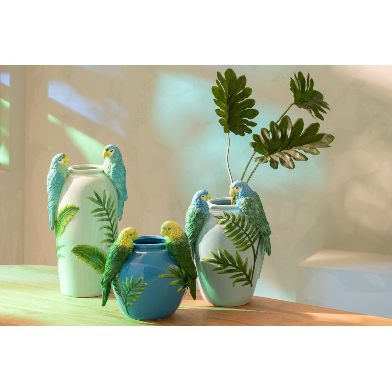 Vase design Perroquet Boule H 24 cm Céramique Bleu Vert Jaune Paradisera 