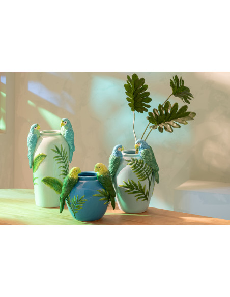 Vase design Perroquet Boule H 24 cm Céramique Bleu Vert Jaune Paradisera 