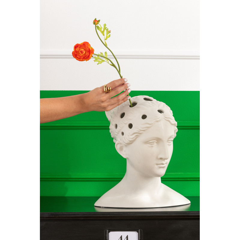 Vase design néo-classique Buste de femme H 34 cm Dolomite Blanc Auralios 
