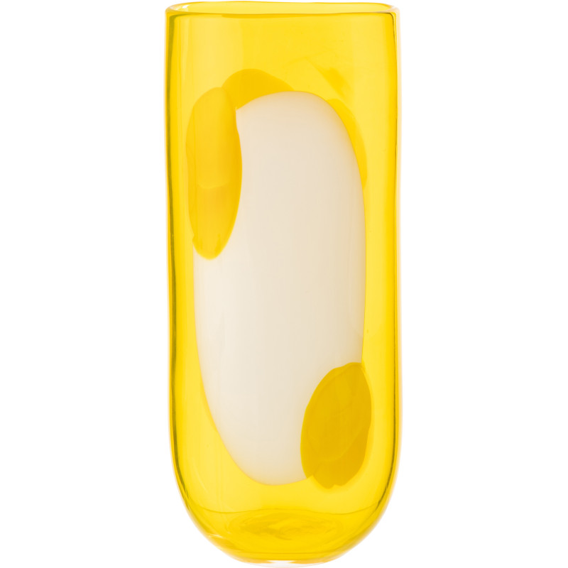 Vase design moderne Ovale H 37 cm Verre Jaune Blanc Motif taches Solarinia 