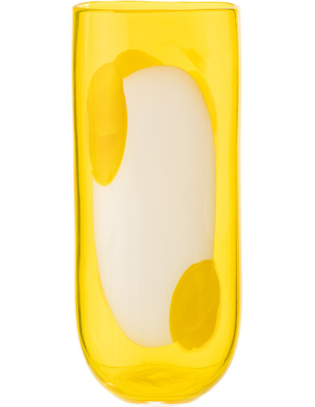 Vase design moderne Ovale H 37 cm Verre Jaune Blanc Motif taches Solarinia 