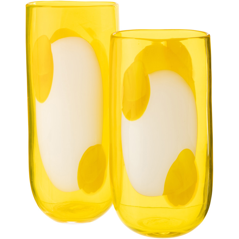 Vase design moderne Ovale H 37 cm Verre Jaune Blanc Motif taches Solarinia 