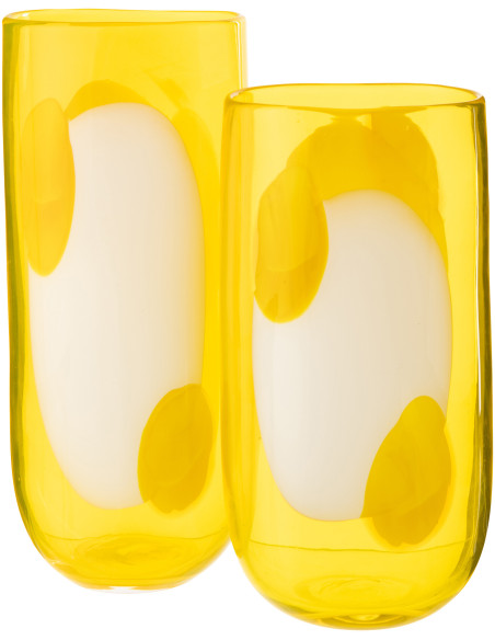 Vase design moderne Ovale H 37 cm Verre Jaune Blanc Motif taches Solarinia 