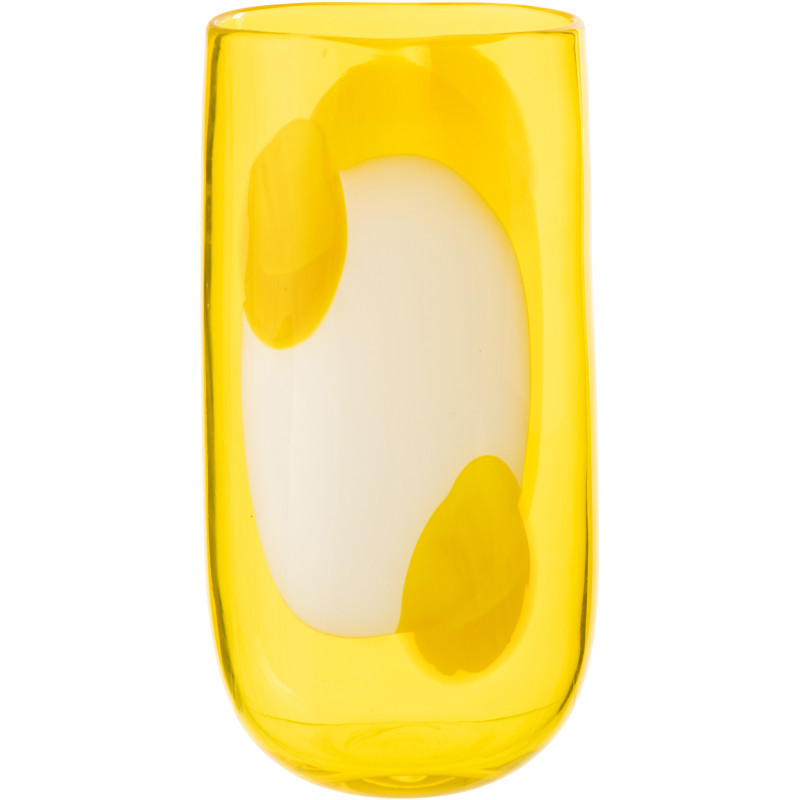Vase design moderne Ovale H 33 cm Verre Jaune Blanc Motif taches Solarinia 