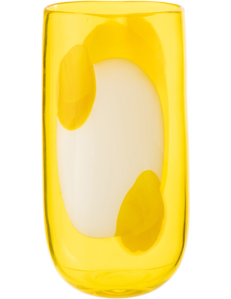 Vase design moderne Ovale H 33 cm Verre Jaune Blanc Motif taches Solarinia 