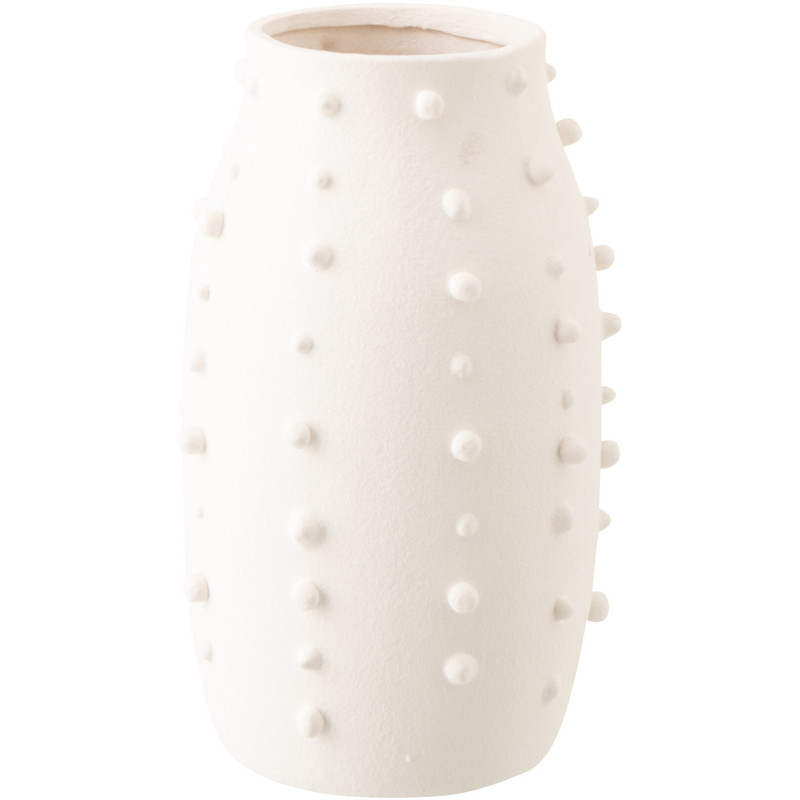 Vase design minimaliste relief H 33 cm Grès Blanc Entao 