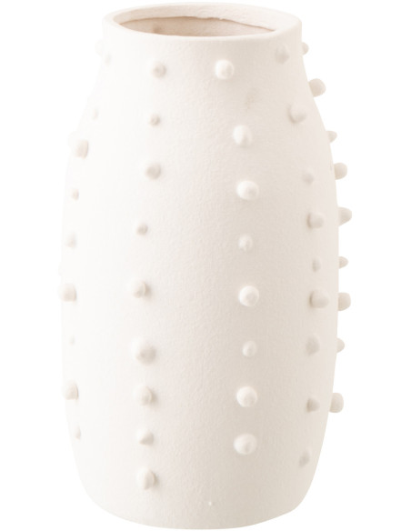 Vase design minimaliste relief H 33 cm Grès Blanc Entao 