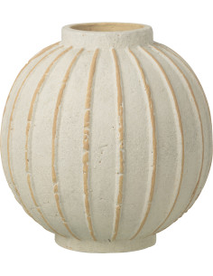 Vase design japandi Boule H 30 cm Terre cuite Blanc cassé Beige Motif lignes Orikino 
