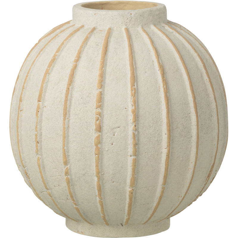 Vase design japandi Boule H 30 cm Terre cuite Blanc cassé Beige Motif lignes Orikino 
