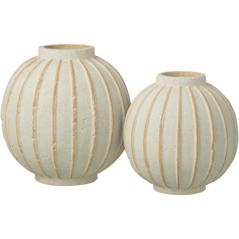 Vase design japandi Boule H 30 cm Terre cuite Blanc cassé Beige Motif lignes Orikino 
