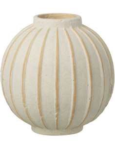 Vase design japandi Boule H 25 cm Terre cuite Blanc cassé Beige Motif lignes Orikino 