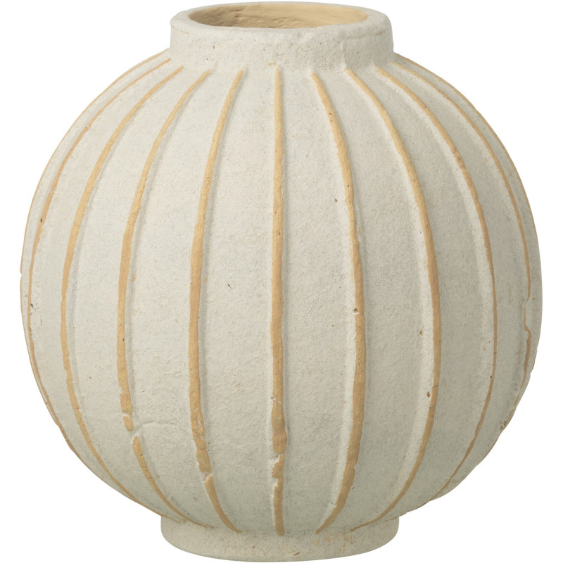 Vase design japandi Boule H 25 cm Terre cuite Blanc cassé Beige Motif lignes Orikino 