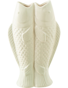 Vase design double Poissons H 35 cm Grès Vert menthe Marisco 