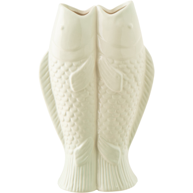Vase design double Poissons H 35 cm Grès Vert menthe Marisco 
