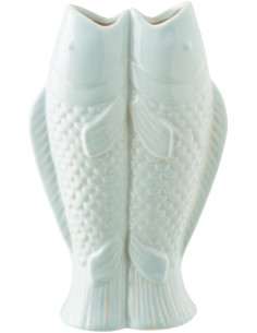 Vase design double Poissons H 35 cm Grès Bleu clair Marisco 