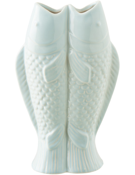 Vase design double Poissons H 35 cm Grès Bleu clair Marisco 