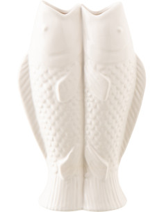 Vase design double Poissons H 35 cm Grès Blanc Marisco 