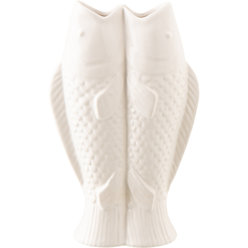 Vase design double Poissons H 35 cm Grès Blanc Marisco 