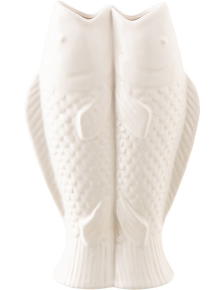 Vase design double Poissons H 35 cm Grès Blanc Marisco 