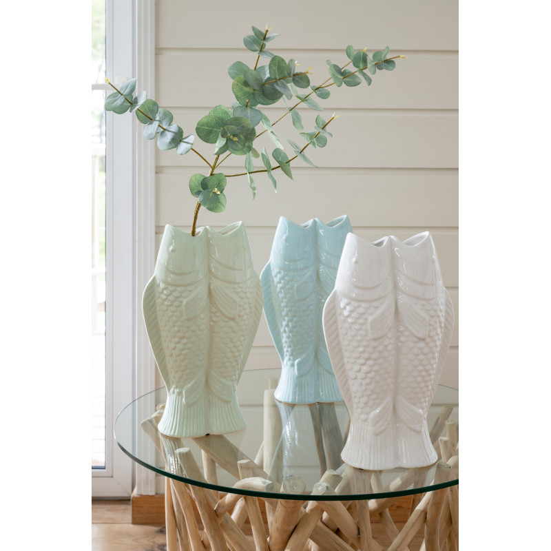 Vase design double Poissons H 35 cm Grès Blanc Marisco 