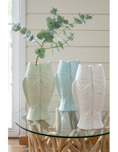 Vase design double Poissons H 35 cm Grès Blanc Marisco 