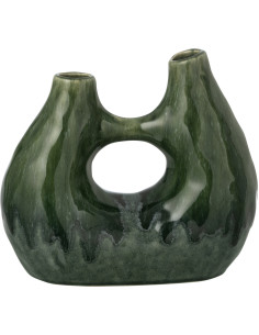 Vase design double Organique H 21 cm Grès Vert foncé Jeanne 