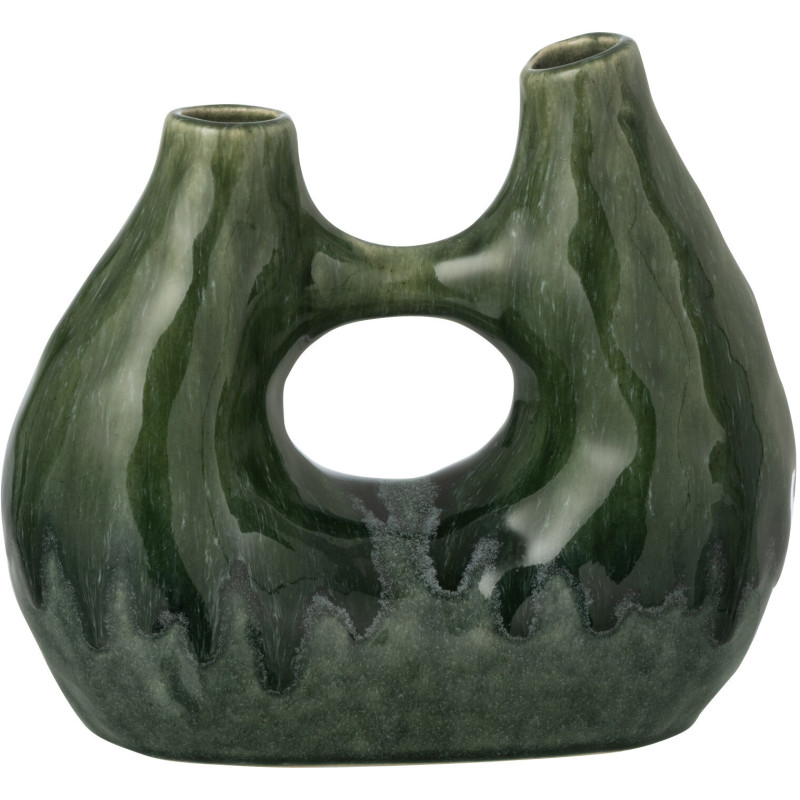 Vase design double Organique H 21 cm Grès Vert foncé Jeanne 