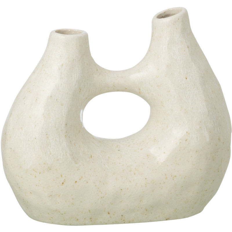 Vase design double Organique H 21 cm Grès Blanc cassé Jeanne 