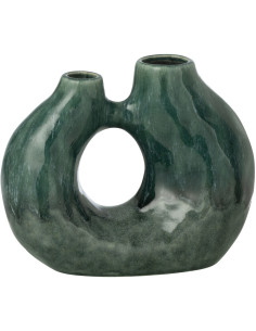 Vase design double Organique H 17 cm Grès Vert foncé Jeanne 