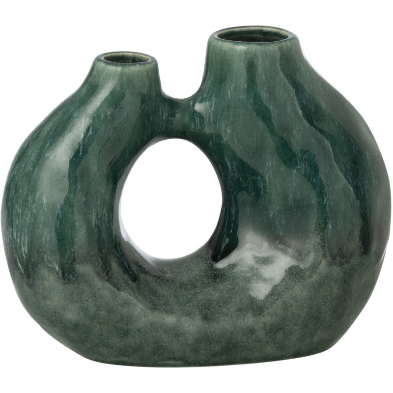 Vase design double Organique H 17 cm Grès Vert foncé Jeanne 