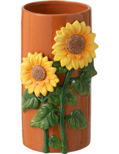 Vase design campagne chic Tournesols Cylindrique H 29 cm Céramique Marron Solelia 