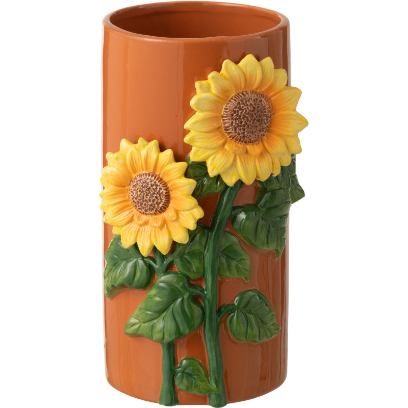 Vase design campagne chic Tournesols Cylindrique H 29 cm Céramique Marron Solelia 