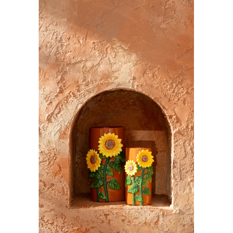 Vase design campagne chic Tournesols Cylindrique H 29 cm Céramique Marron Solelia 