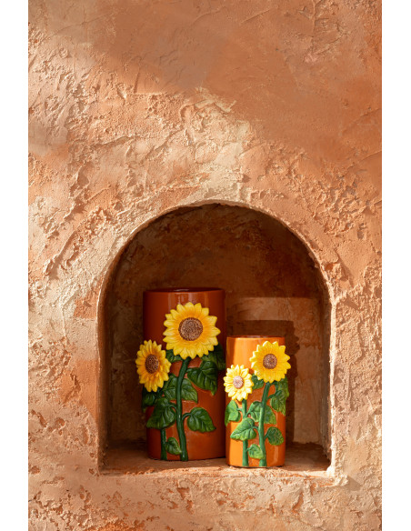 Vase design campagne chic Tournesols Cylindrique H 21 cm Céramique Marron Solelia 