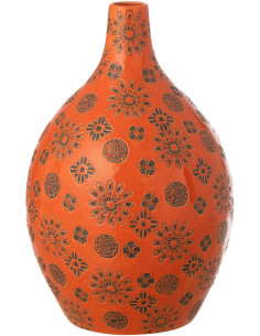 Vase design bohème méditérrannéen Ovale H 35 cm Porcelaine Orange Motif fleurs Soleyada 