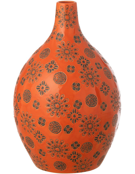 Vase design bohème méditérrannéen Ovale H 35 cm Porcelaine Orange Motif fleurs Soleyada 