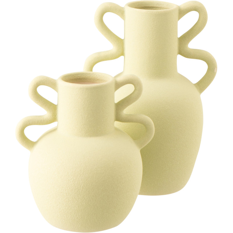 Vase design avec anses Amphore H 28 cm Grès Vert menthe Loopéra 